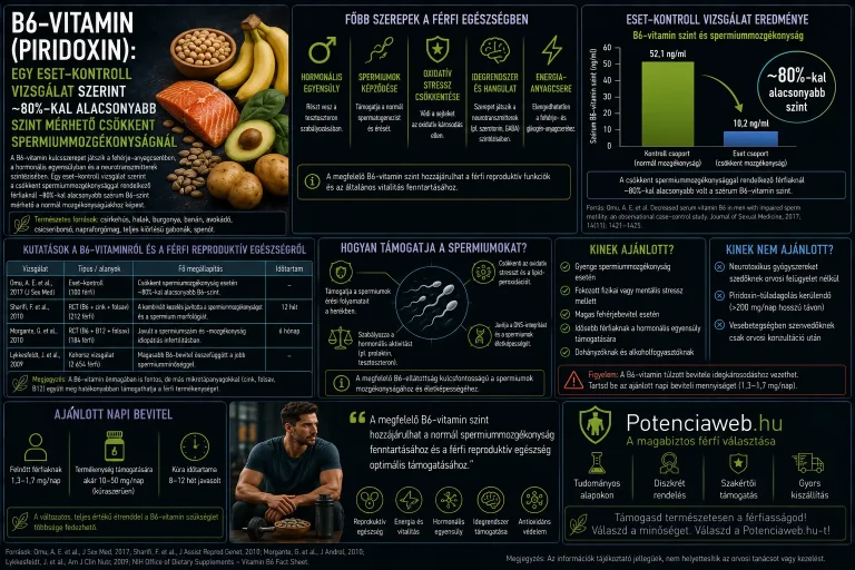 B6-vitamin: egy eset-kontroll vizsgálat szerint ~80%-kal alacsonyabb szint mérhető csökkent spermiummozgékonyságnál