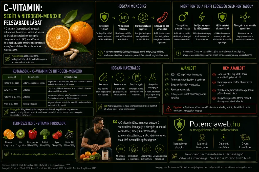 C-vitamin: segíti a nitrogén-monoxid felszabadulását
