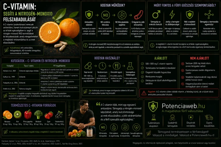 C-vitamin: segíti a nitrogén-monoxid felszabadulását