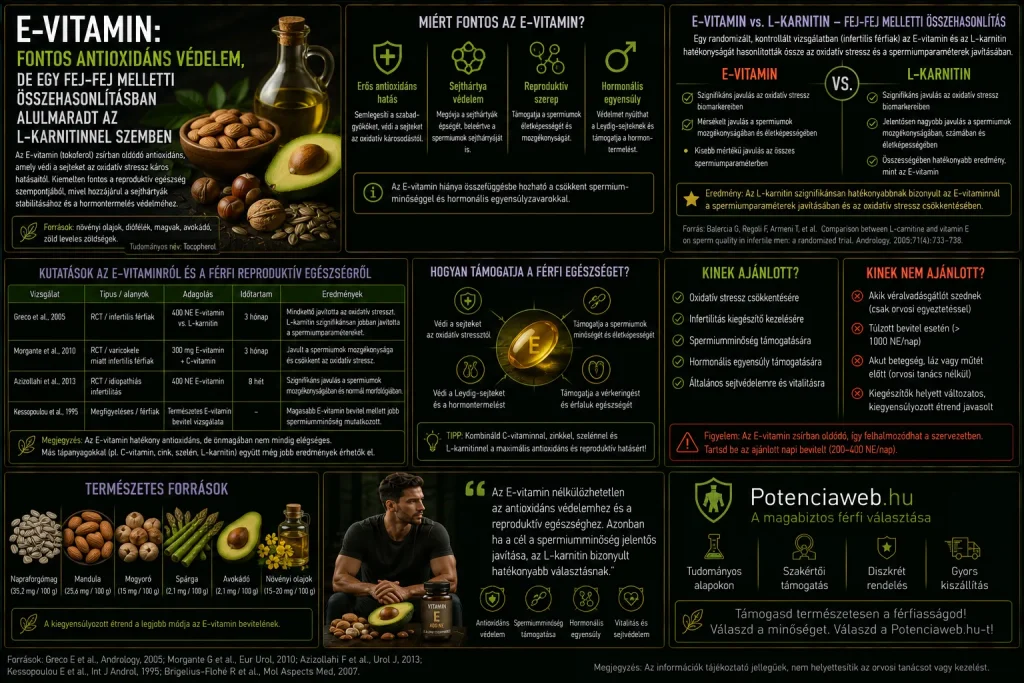 E-vitamin: fontos antioxidáns védelem, de egy fej-fej melletti összehasonlításban alulmaradt az L-karnitinnel szemben