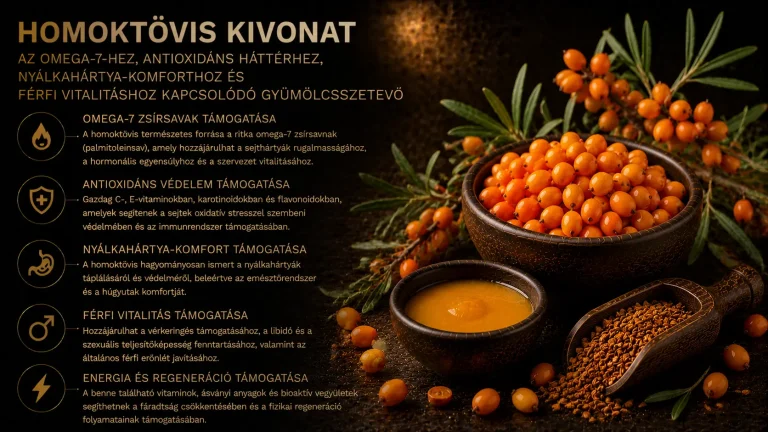 Homoktövis kivonat – mit érdemes tudni erről az omega-7-hez, antioxidáns háttérhez, nyálkahártya-komforthoz és férfi vitalitáshoz kapcsolódó gyümölcsösszetevőről?