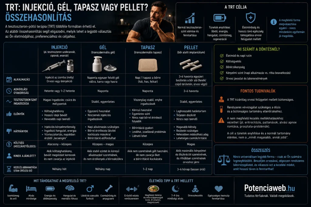 Injekció vs. gél vs. tapasz vs. pellet: melyik TRT-forma illik hozzád?