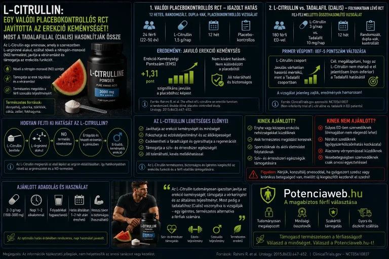 L-Citrullin: egy valódi placebokontrollos RCT javította az erekció keménységét - most a tadalafillal (Cialis) hasonlítják össze