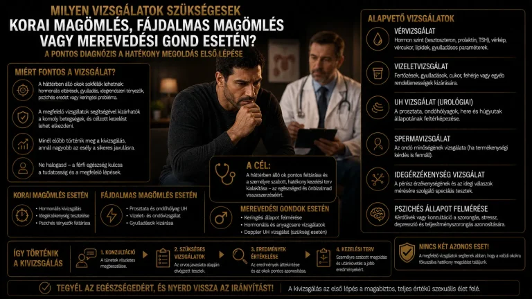 Milyen vizsgálatok szükségesek korai magömlés, fájdalmas magömlés vagy merevedési gond esetén?