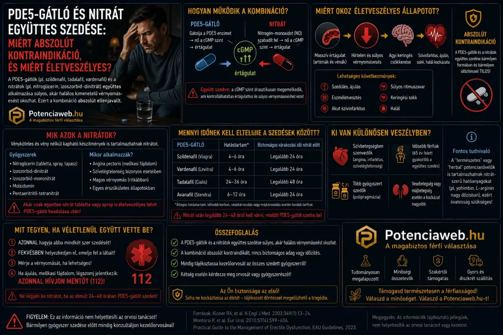 PDE5-gátló és nitrát együttes szedése: miért abszolút kontraindikáció, és miért életveszélyes