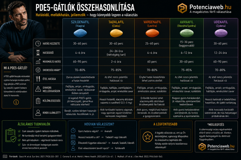 PDE5-gátlók összehasonlítása egy táblázatban