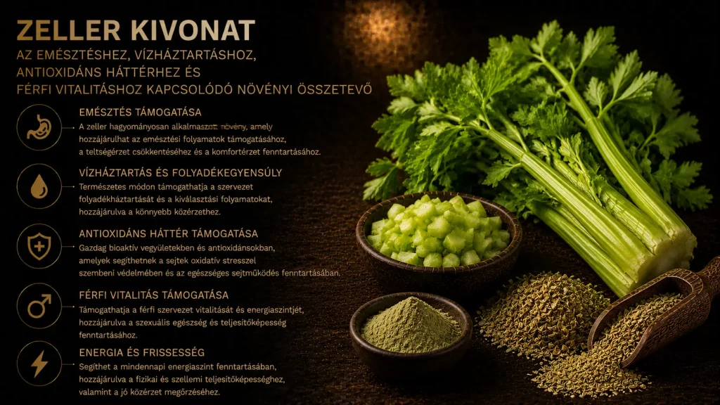 Zeller kivonat – mit érdemes tudni erről az emésztéshez, vízháztartáshoz, antioxidáns háttérhez és férfi vitalitáshoz kapcsolódó növényi összetevőről?